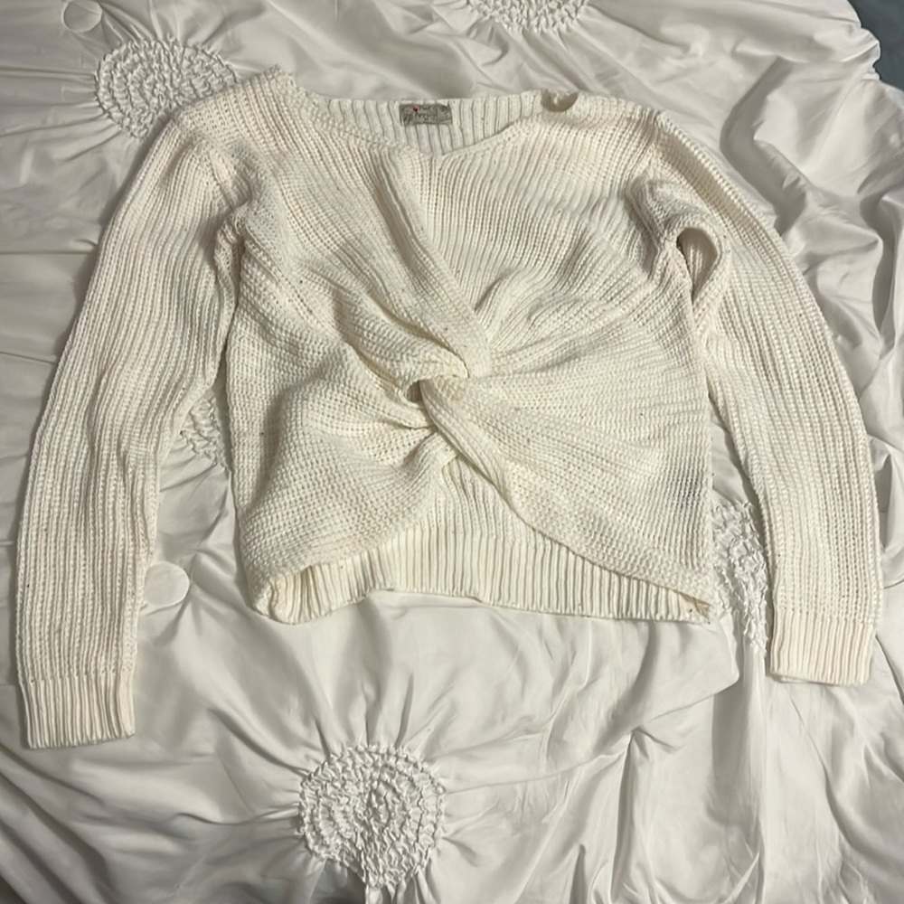 Poof apparel knit front knot sweater